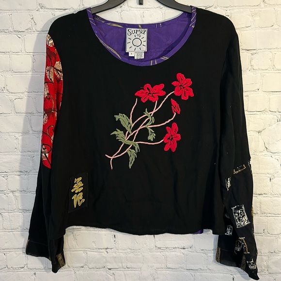Surya Boho Embroidered Patchwork Floral top - Picture 1 of 7